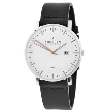 Kevil | Silver-Tone Slim Dress Watch With White Dial & Black Leather Strap