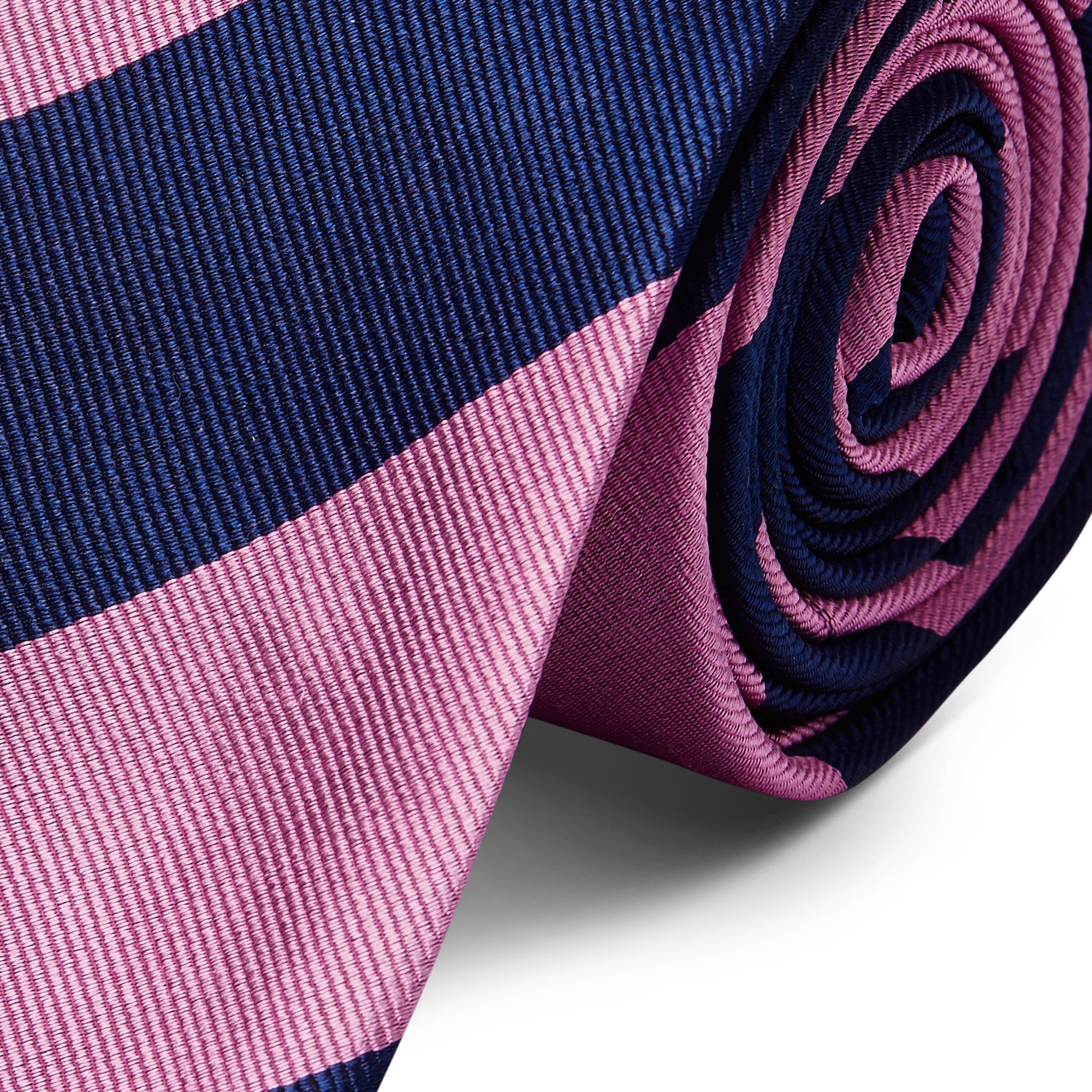 Cravatta blu navy e rosa in seta da 6 cm con motivo a righe - 2