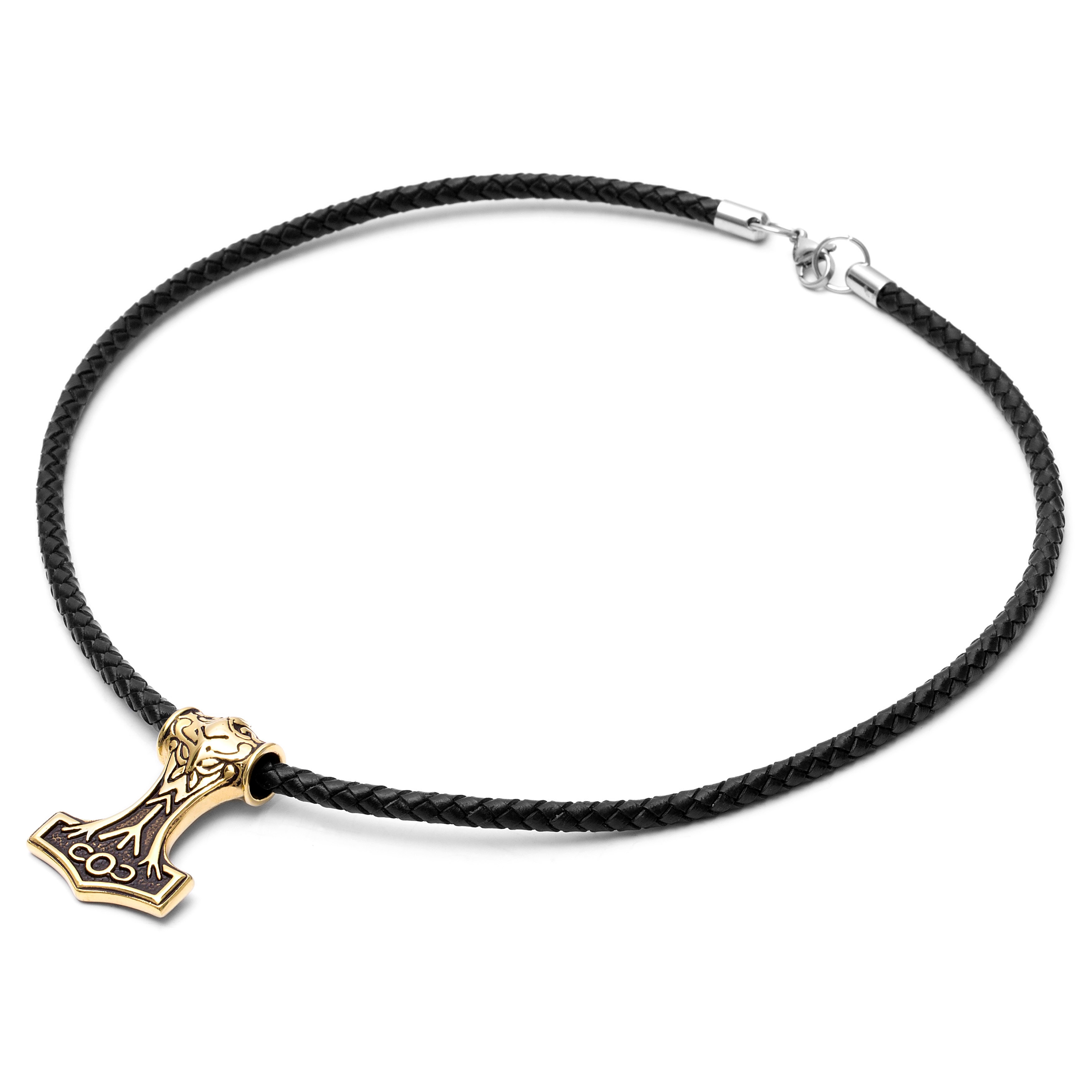 Gold-Tone Double Sided Celtic Black Leather Necklace - 3
