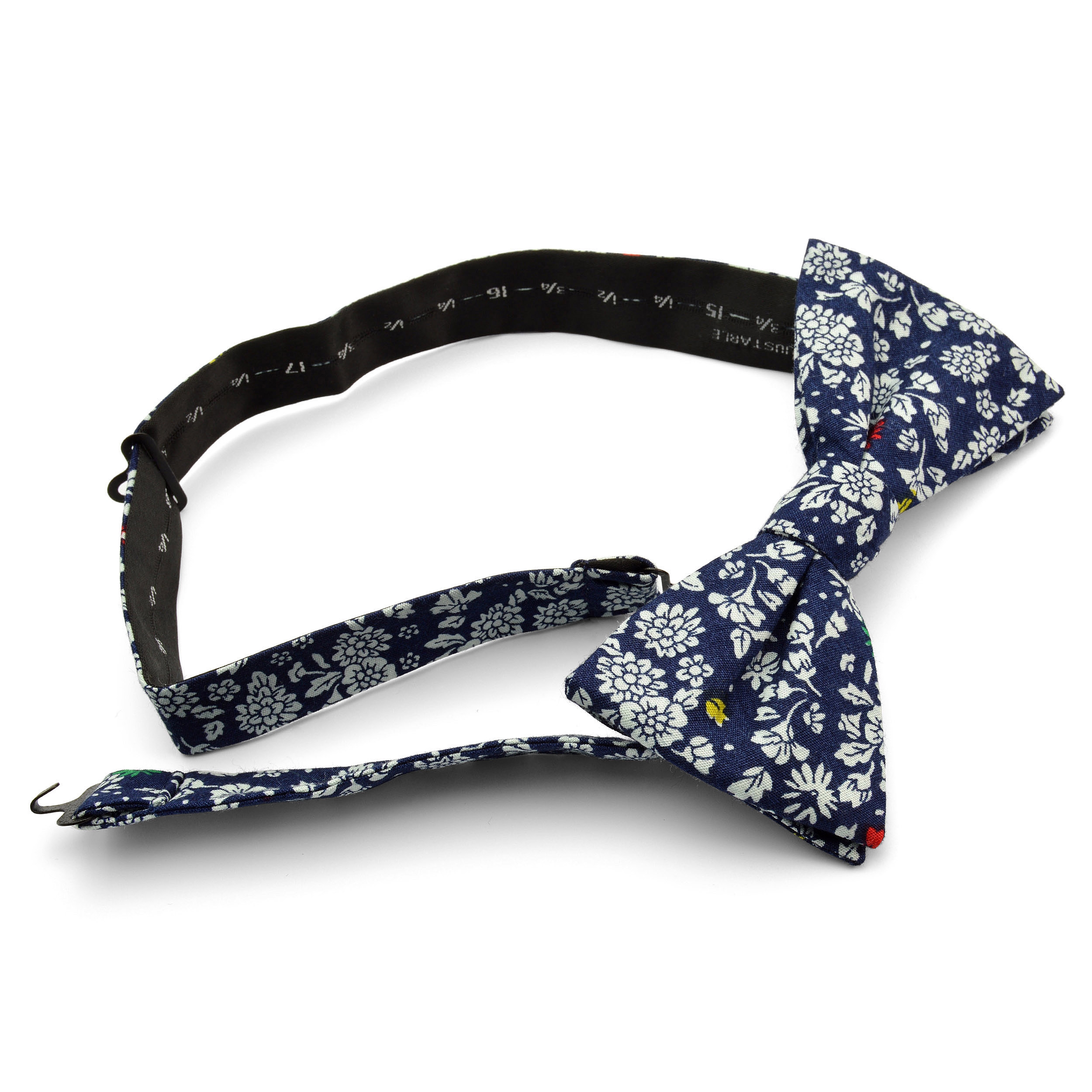 Papillon in cotone blu con motivo floreale  - 2