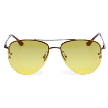 Brązowo-żółte okulary przeciwsłoneczne pilotki