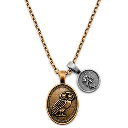Obelius | Vintage Gold-Tone Owl Of Athena & Silver-Tone Coin Cable Chain Necklace