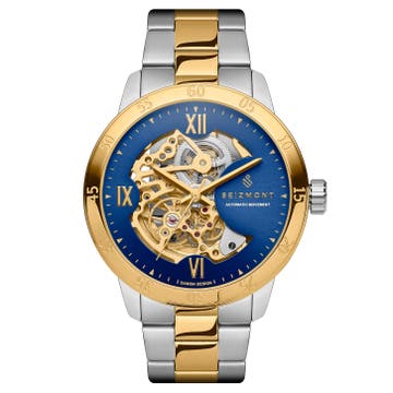 Dante II | Gold-Tone & Silver-Tone Stainless Steel Skeleton Watch With Blue Dial