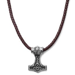 Brown Leather With Silver-Tone Stainless Steel Viking Hammer Necklace