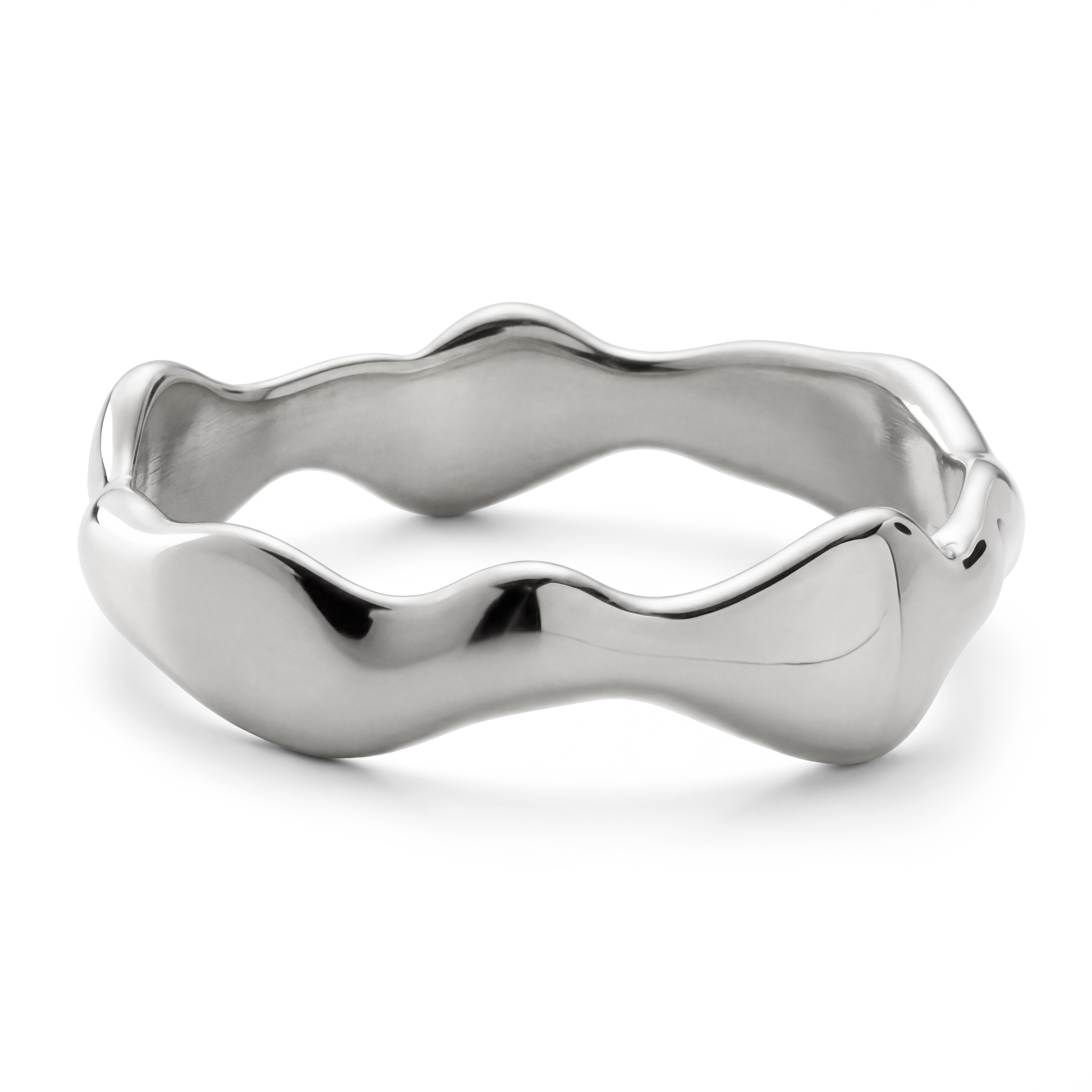 Magma | 6 mm silberfarbener Edelstahl Ring mit wellenförmigem Design - 2