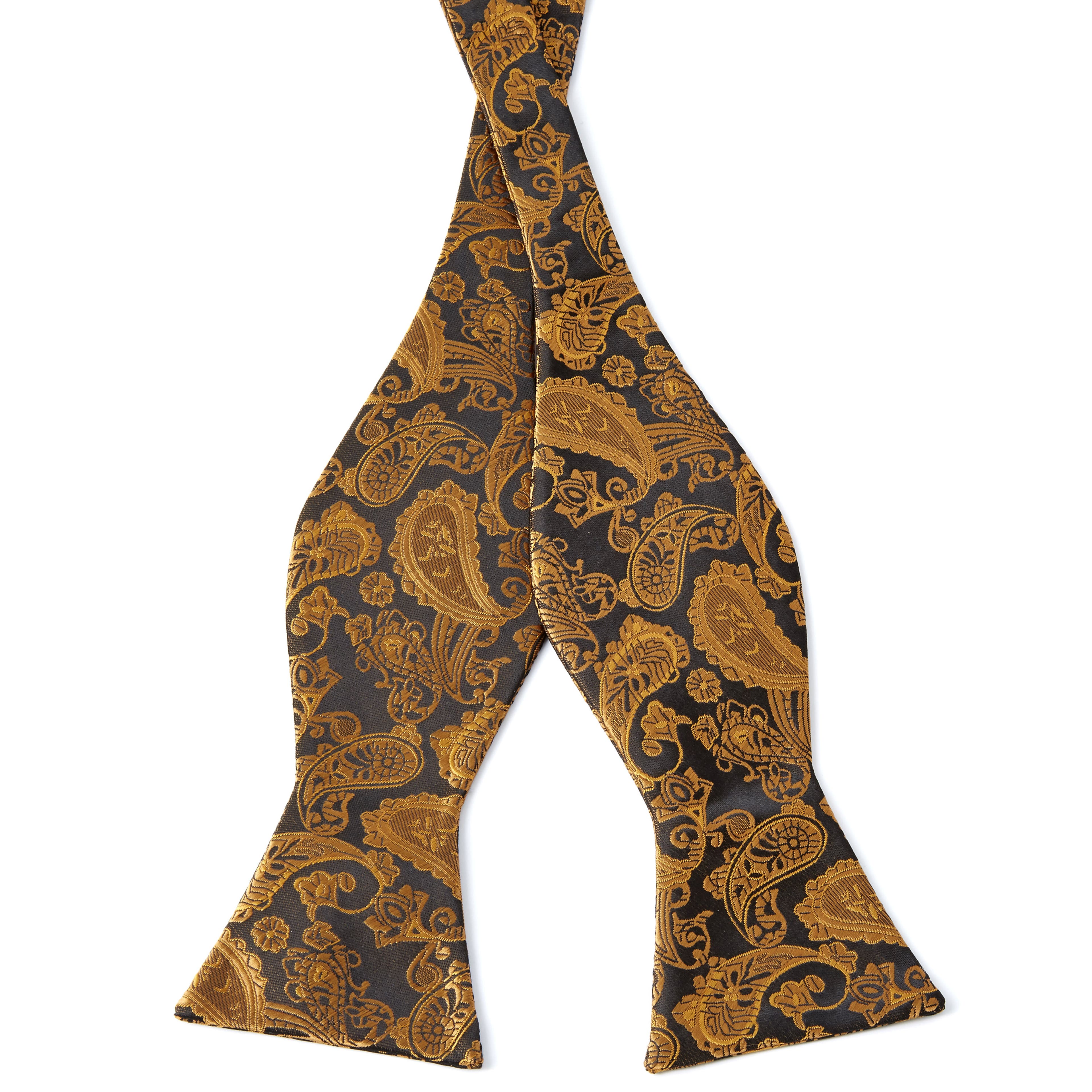 Papion self-tie cu model Paisley auriu și maro