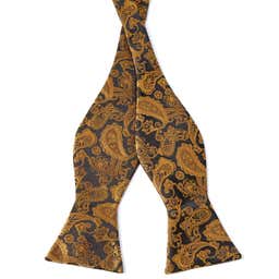 Golden & Dark Brown Paisley Self-Tie Bow Tie