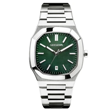 Vector | Reloj octogonal de acero inoxidable en tono plateado con esfera verde oscuro Vector | Reloj octogonal de acero inoxidable en tono plateado con esfera verde oscuro