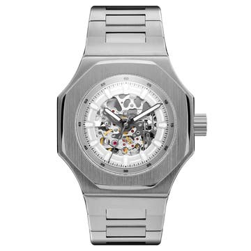 Mateo | Silver-Tone Stainless Steel Automatic Skeleton Watch Silver-Tone Movement