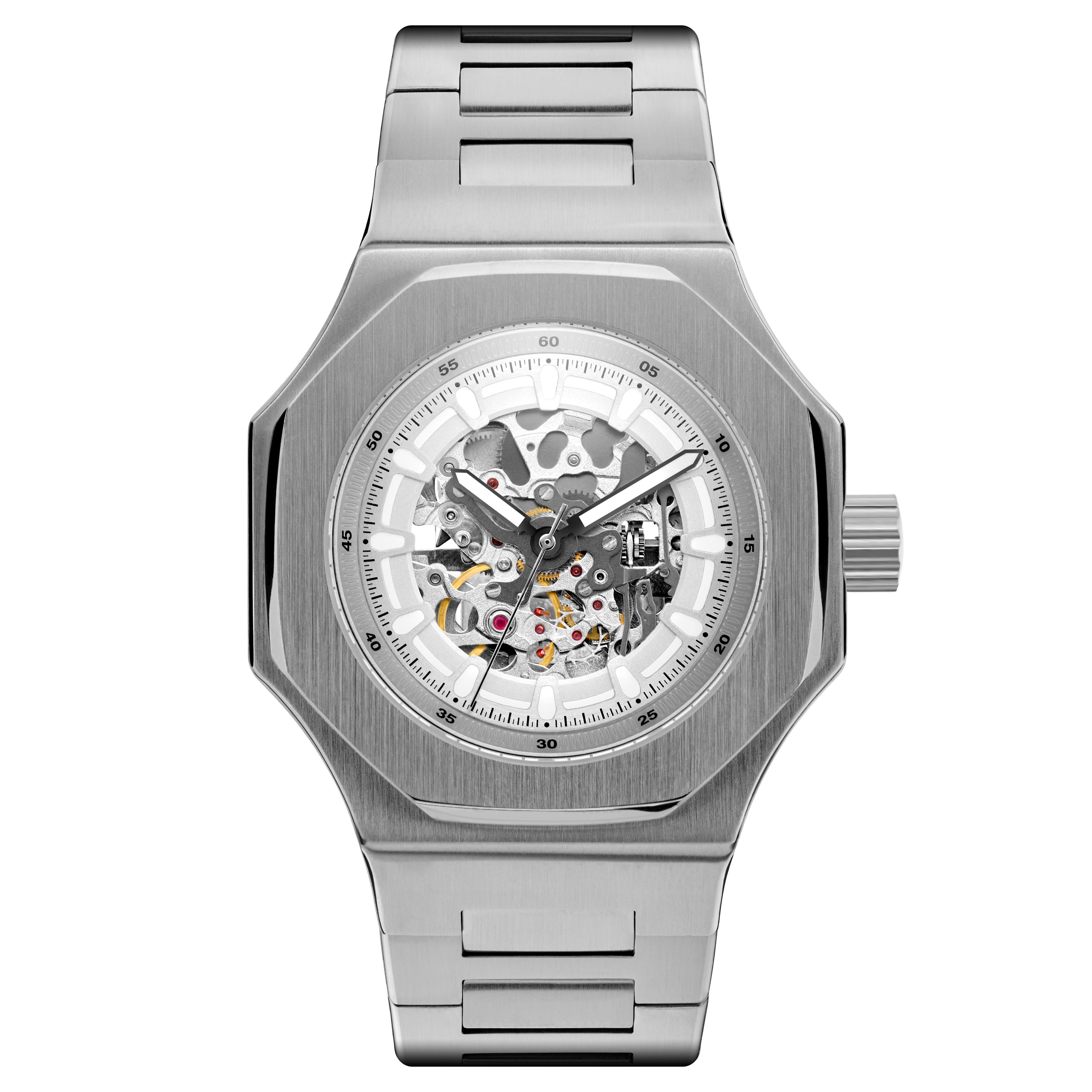 Mateo | Silver-Tone Stainless Steel Automatic Skeleton Watch Silver-Tone Movement