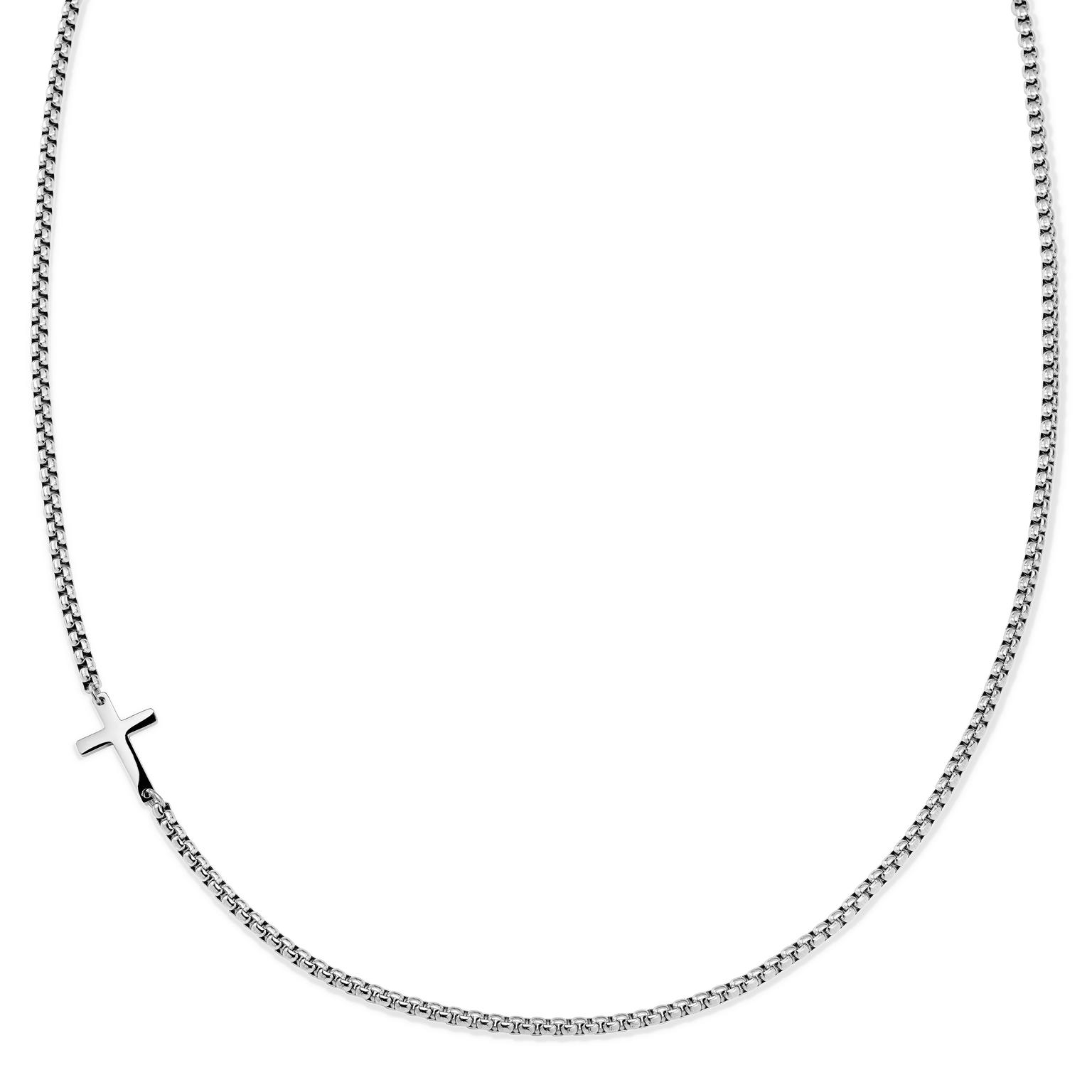 New Classics | Collar con cruz de cadena veneciana redondeada de acero inoxidable en tono plateado de 3 mm New Classics | Collar con cruz de cadena veneciana redondeada de acero inoxidable en tono plateado de 3 mm
