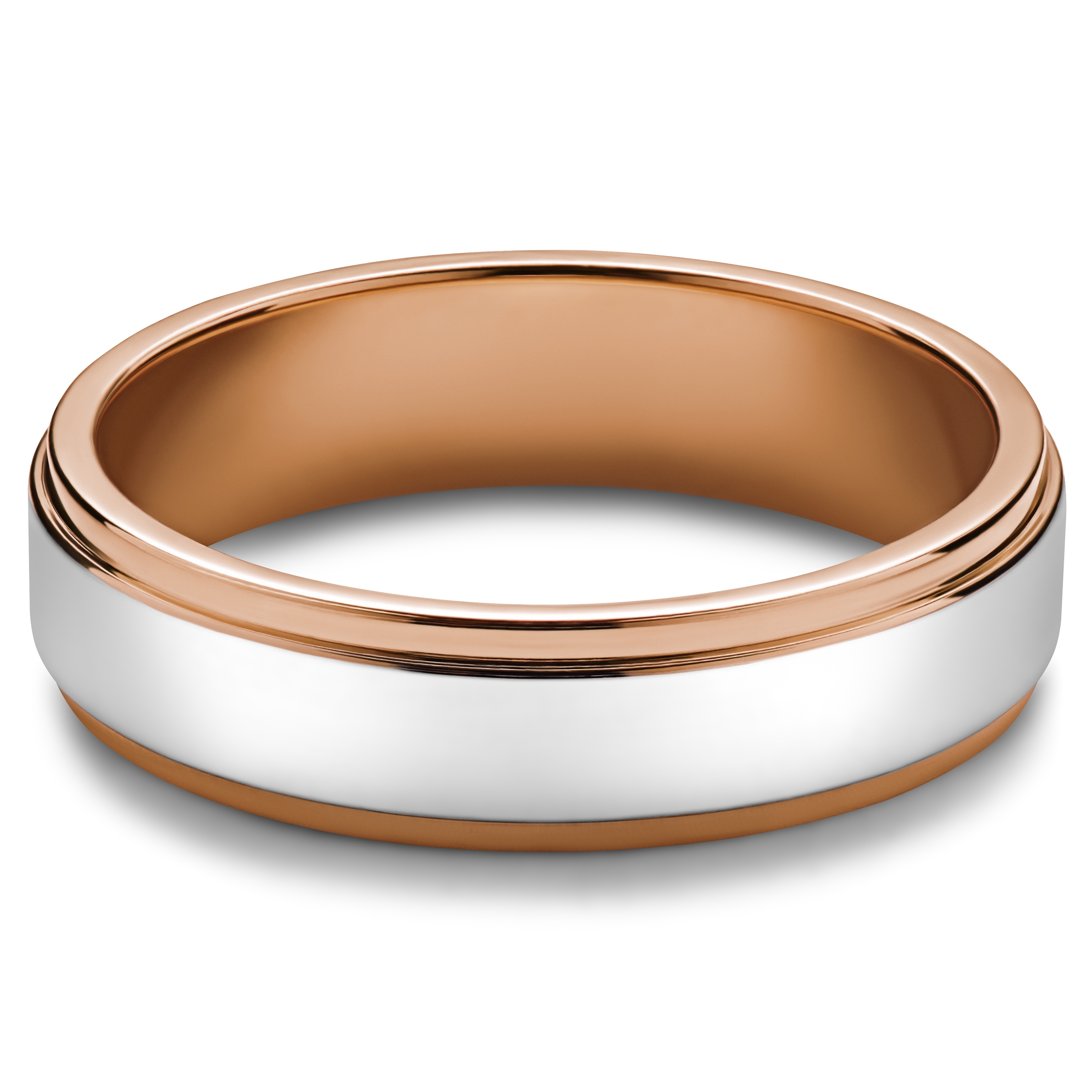 Ferrum | 6 mm Polished Rose Gold-tone & Silver-tone Stainless Steel Step Ring - 6