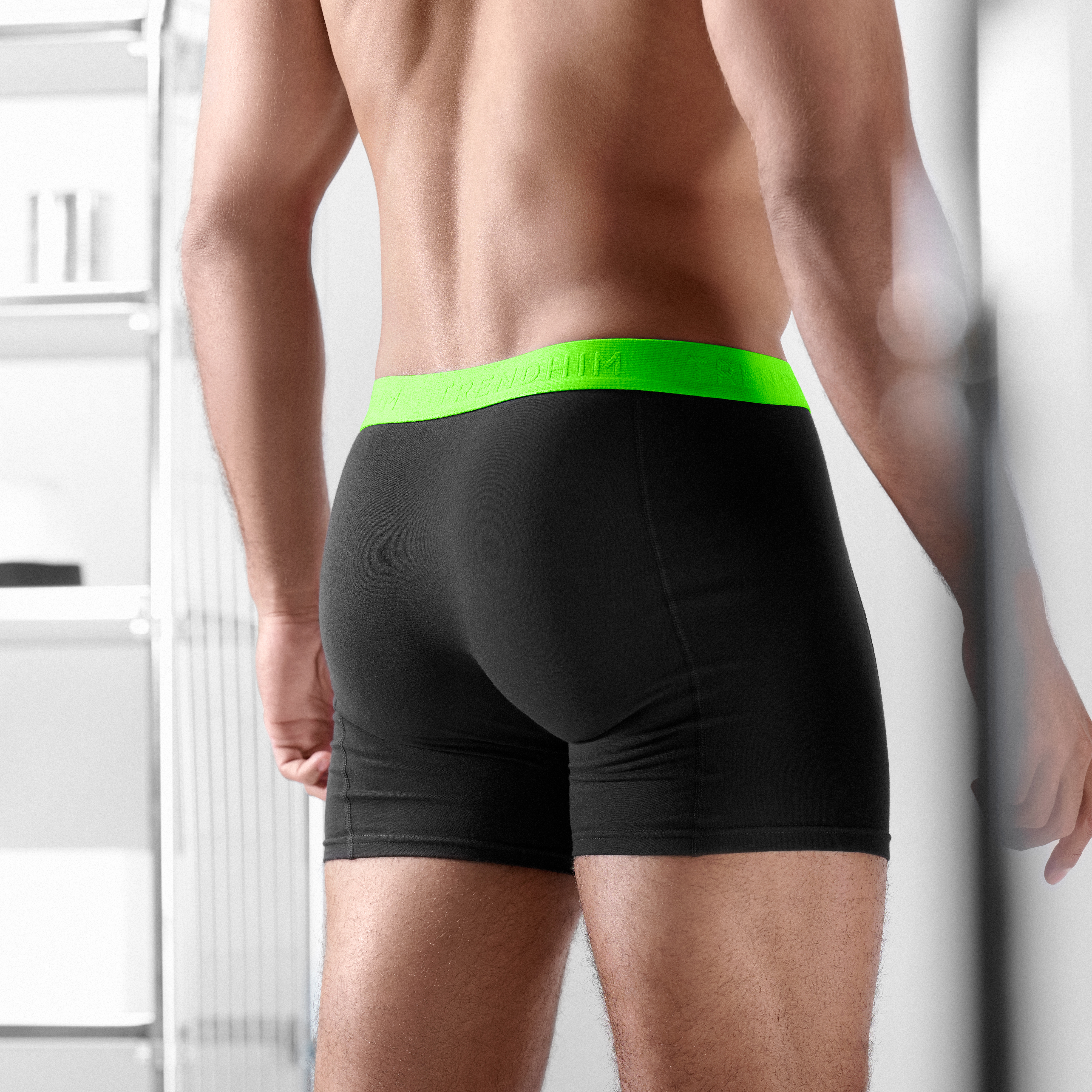 XL - FlexFeel | 10-pak czarnych bawełnianych bokserek z neonowo-zielonym paskiem - 6