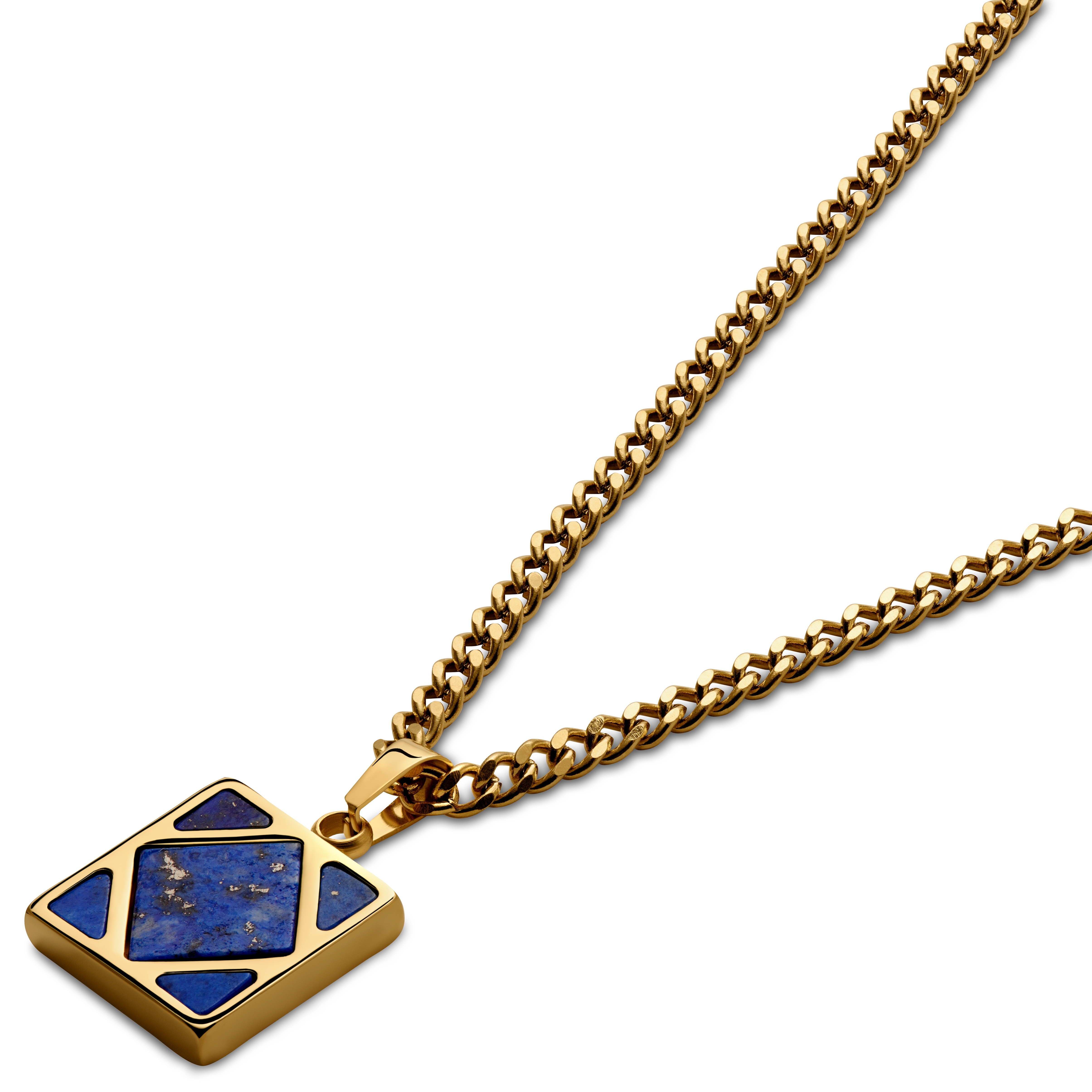 Cruz | Neliömäinen kullanvärinen lapislatsuli -kaulakoru - 2