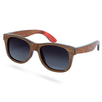 Brązowo-szare drewniane deskorolkowe polaryzacyjne okulary przeciwsłoneczne
