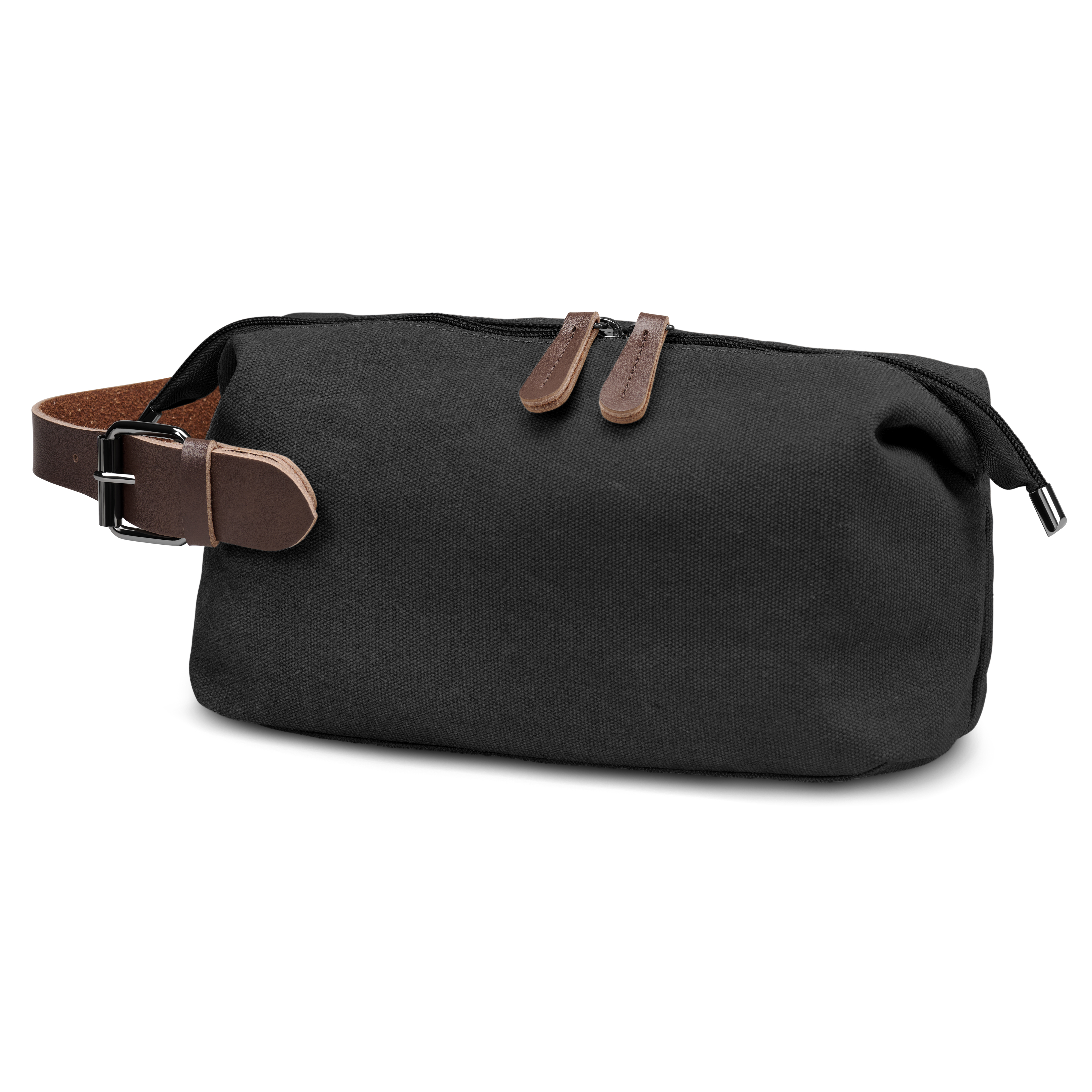 Dunkelgrau Canvas & Braun Leder Kulturtasche - 3
