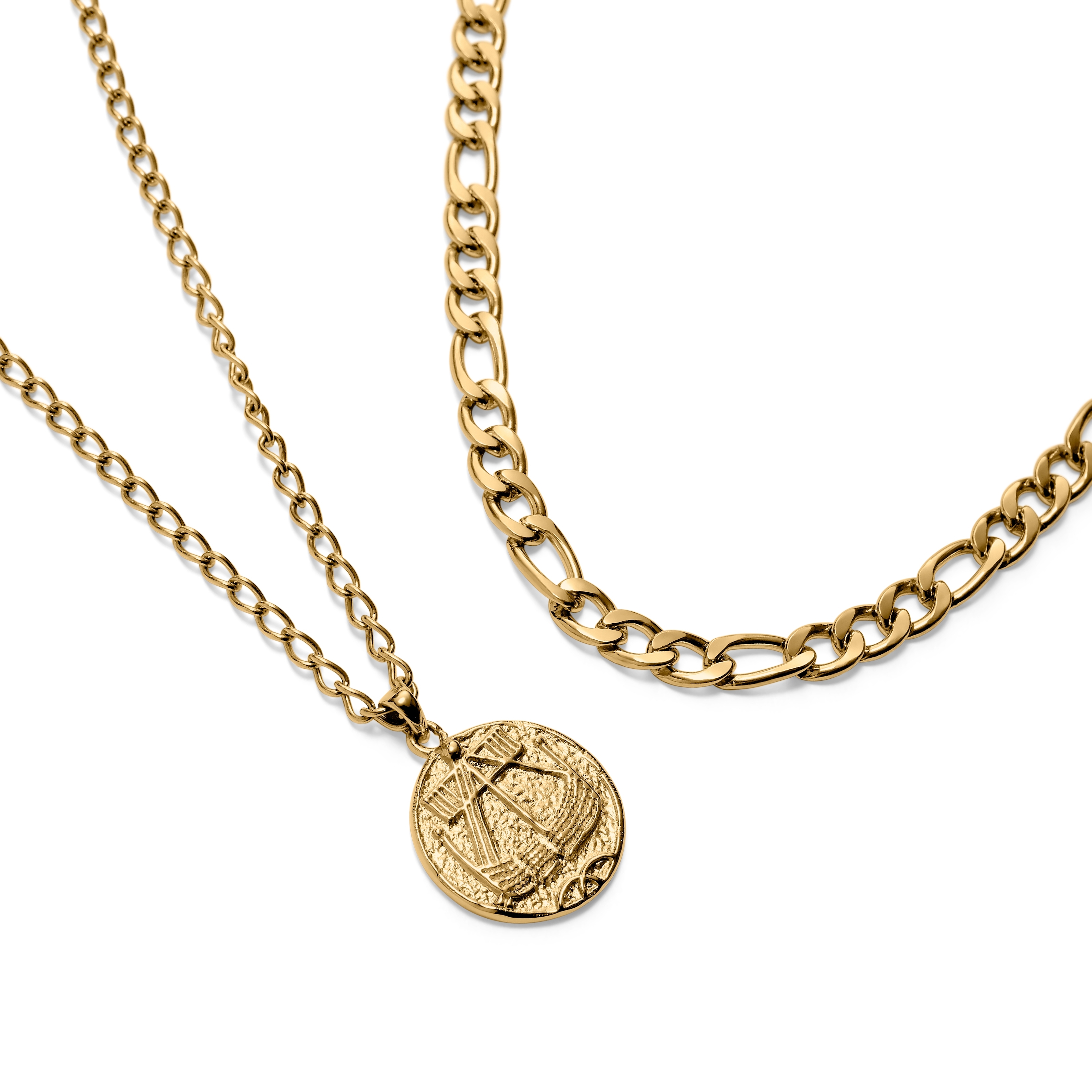 Gold-Tone Viking Coin & Figaro Necklace Layering Set - 2