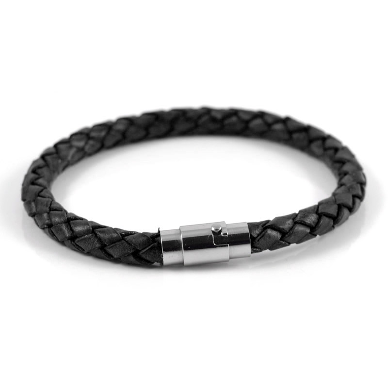 Bracciale Uomo In Pelle Intrecciata Con Croce | Acciaio Inossidabile 316L Nero - 6