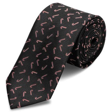 Black Christmas Candy Cane Pattern Polyester Tie Black Christmas Candy Cane Pattern Polyester Tie