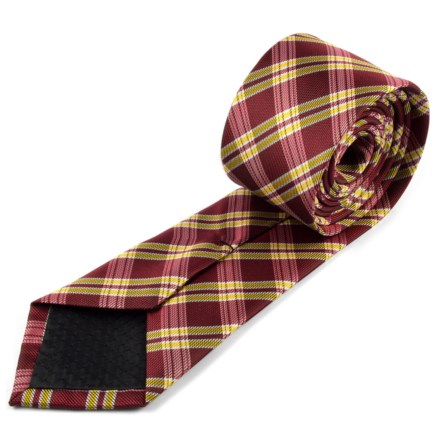 Rood / Geel Geruite microvezel Stropdas - 3