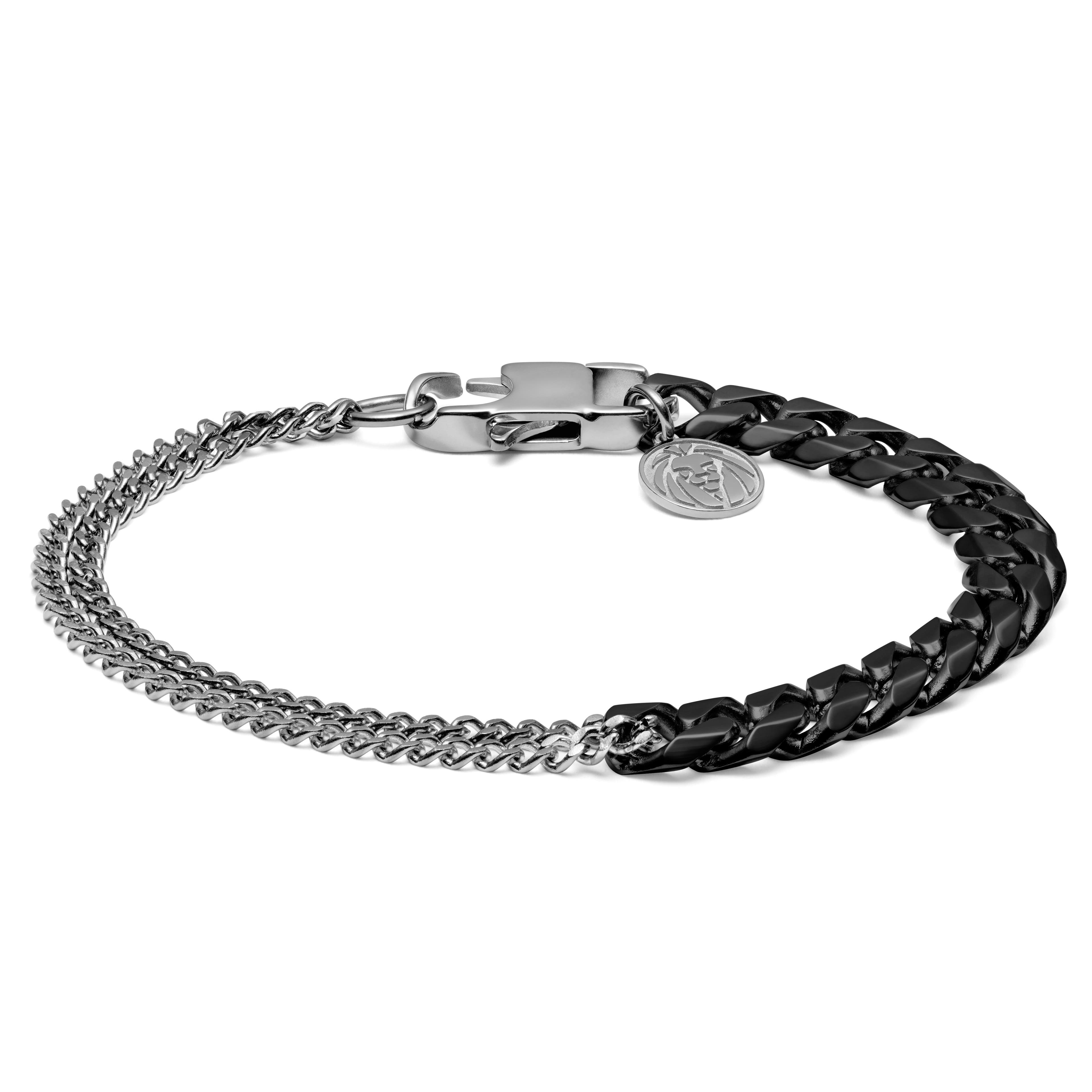 Pulsera de cadena barbada en plateado y gris Amager Carlos Pulsera de cadena barbada en plateado y gris Amager Carlos