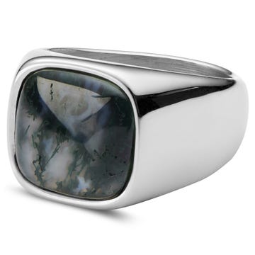 Gravel | Silver-Tone Stainless Steel With Aquatic Agate Signet Ring