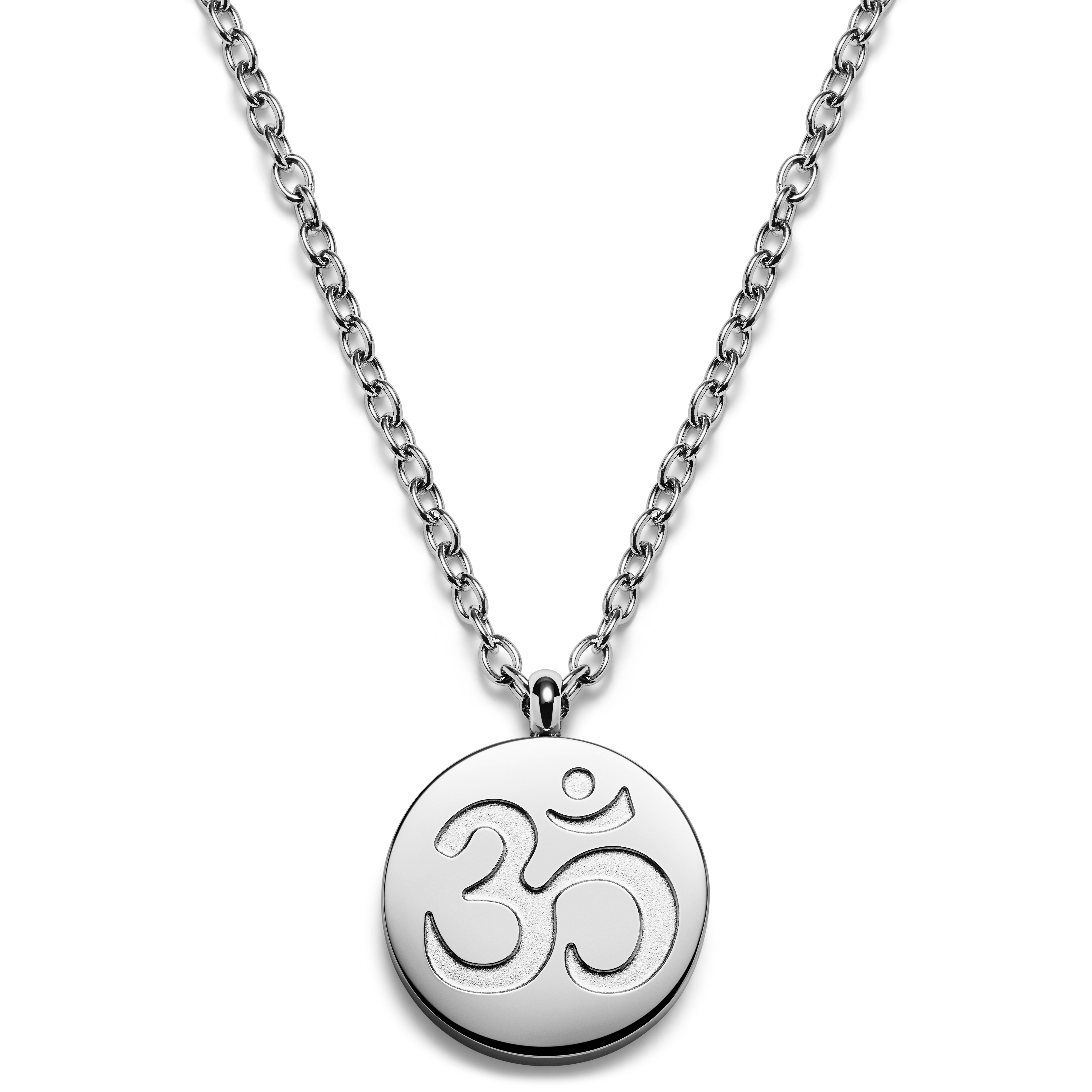Unity |  Collier en acier inoxydable argenté avec médaillon rond Om - 1