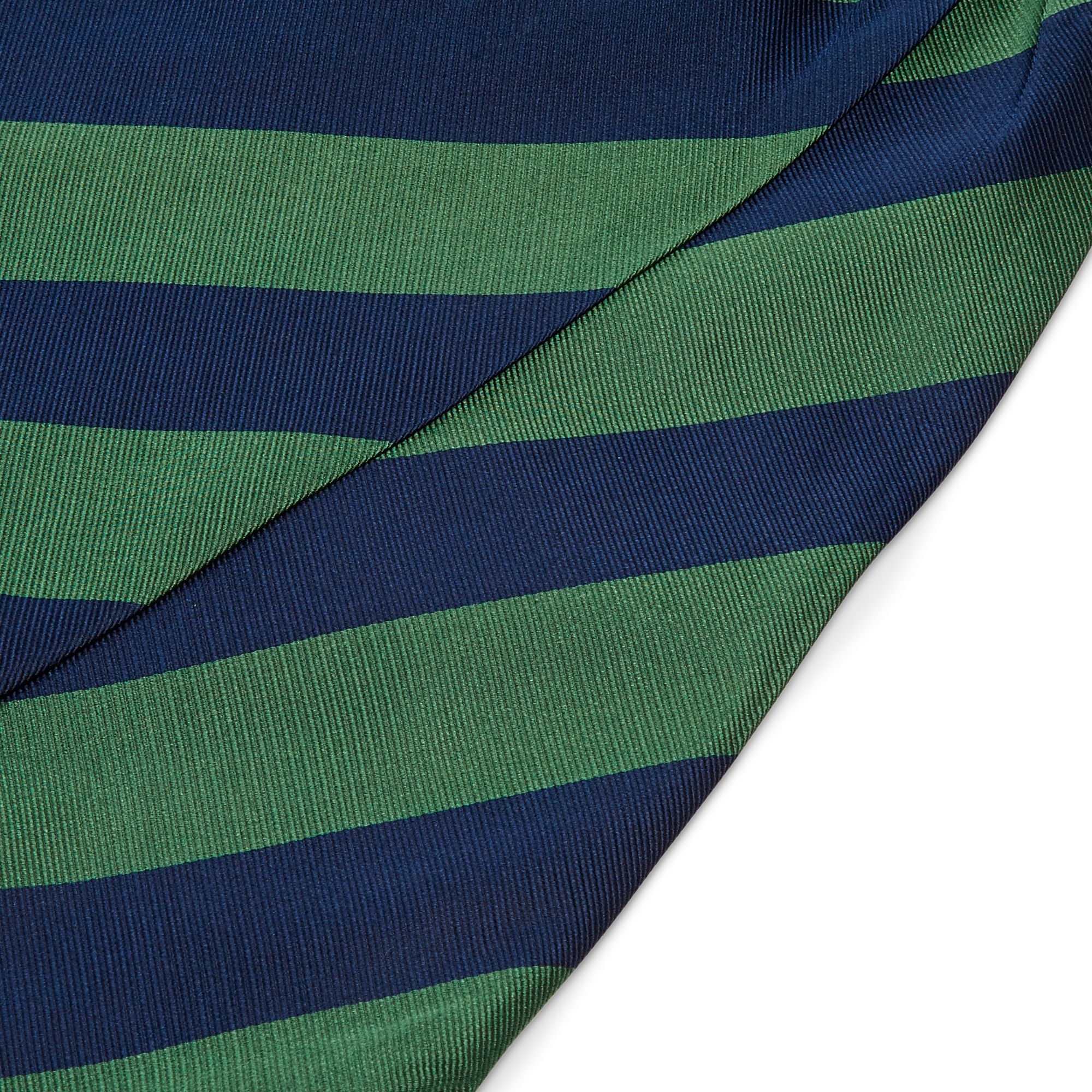 Navy Blue & Green Striped Silk Cravat - 2