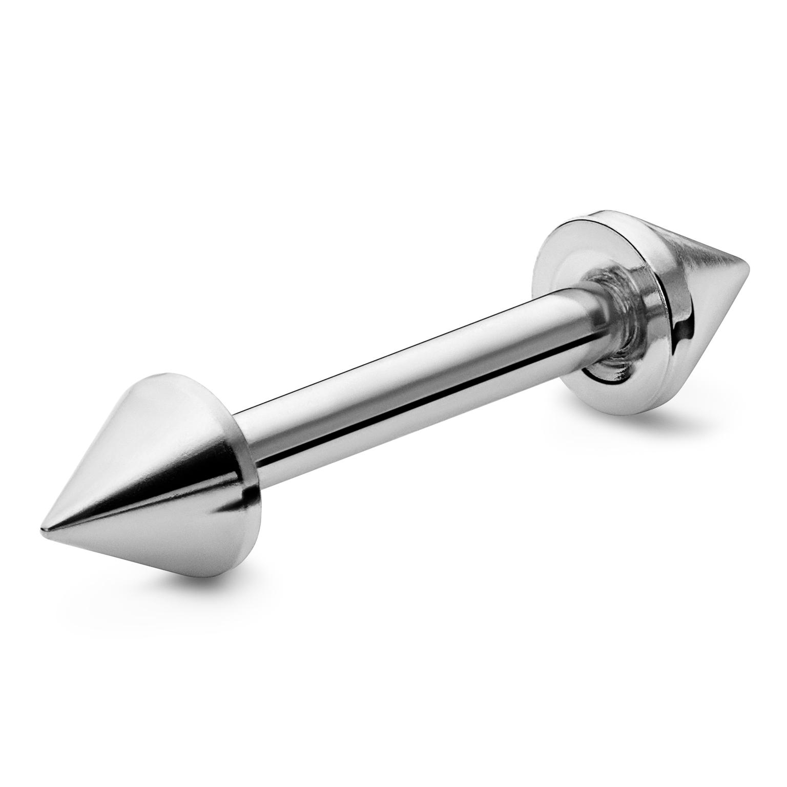 Barbell recto con pinchos de acero quirúrgico plateado de 16 mm Barbell recto con pinchos de acero quirúrgico plateado de 16 mm