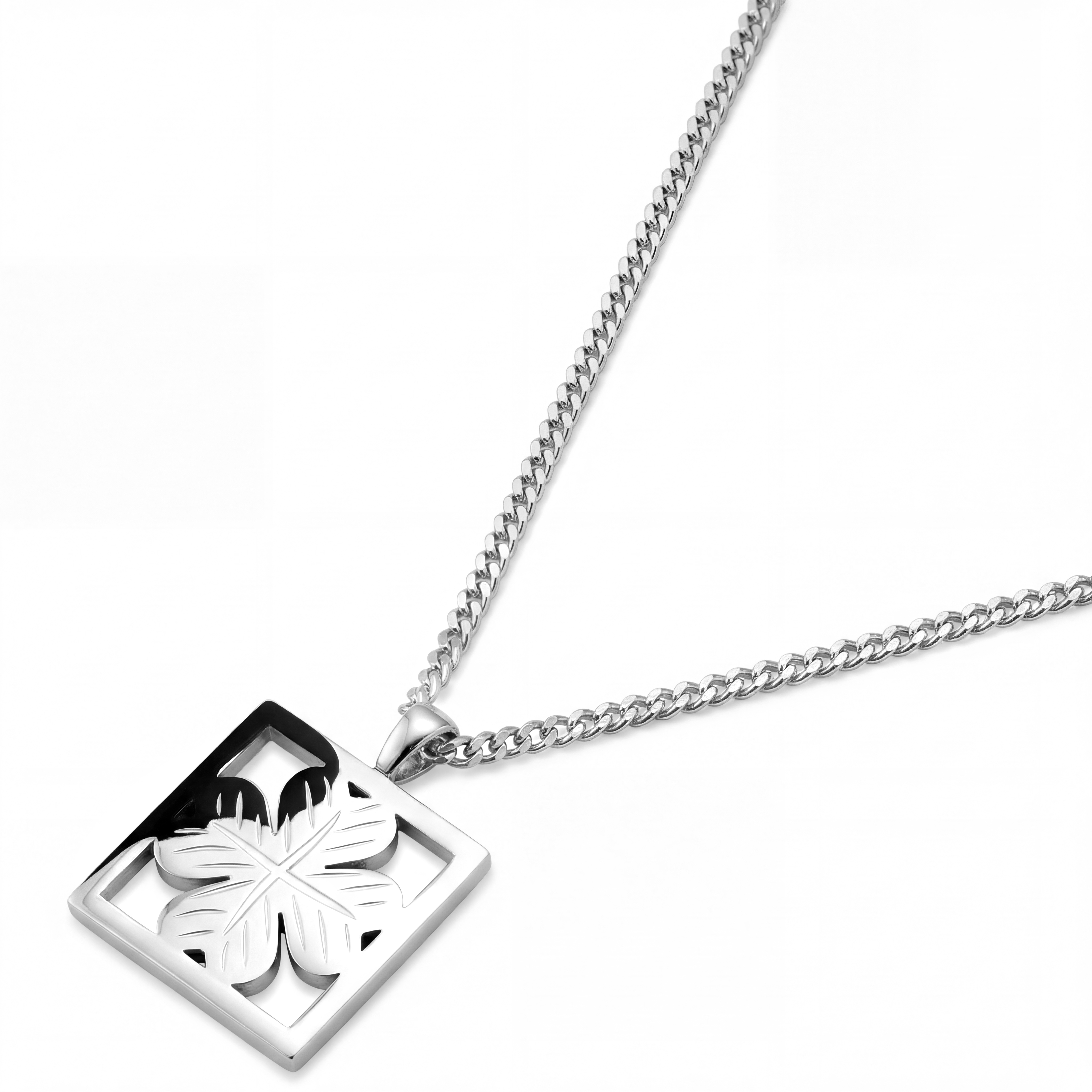 Clover | Ezüst tónusú rozsdamentes acél nagy lóhere medál nyaklánc - 2