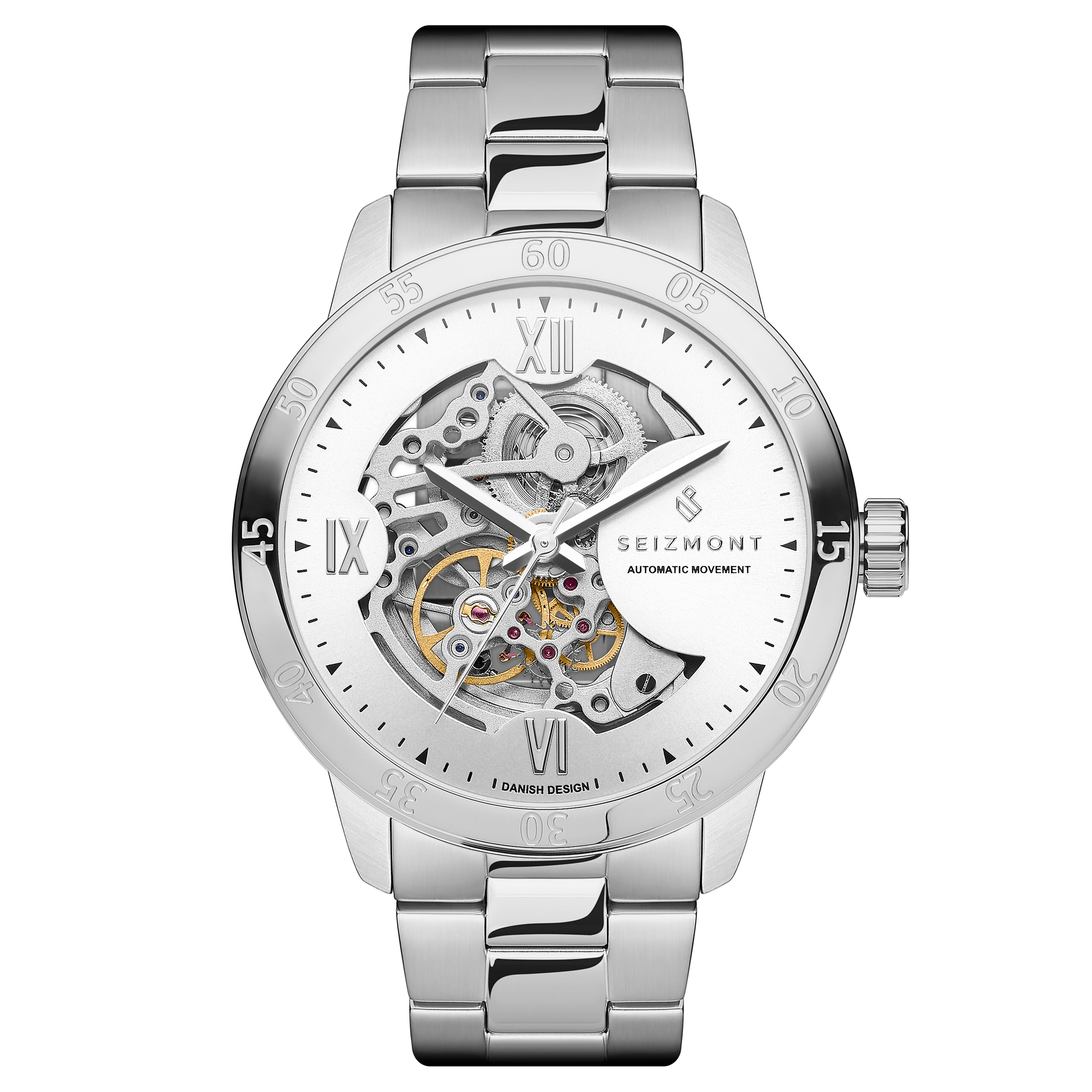 Dante II |  Srebrzysty zegarek z widocznym mechanizmem