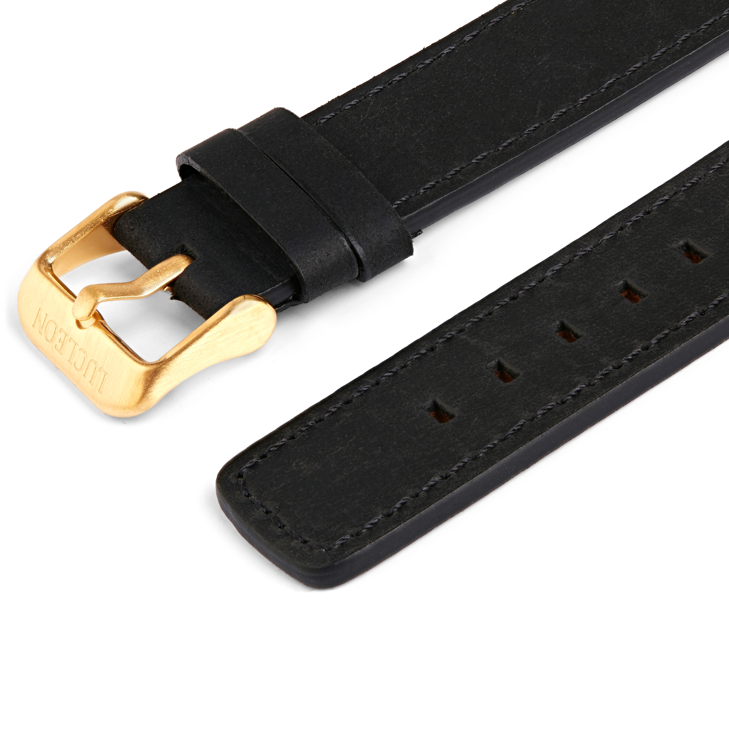 Black & Gold-Tone Watch Strap with Black Stitches - 2