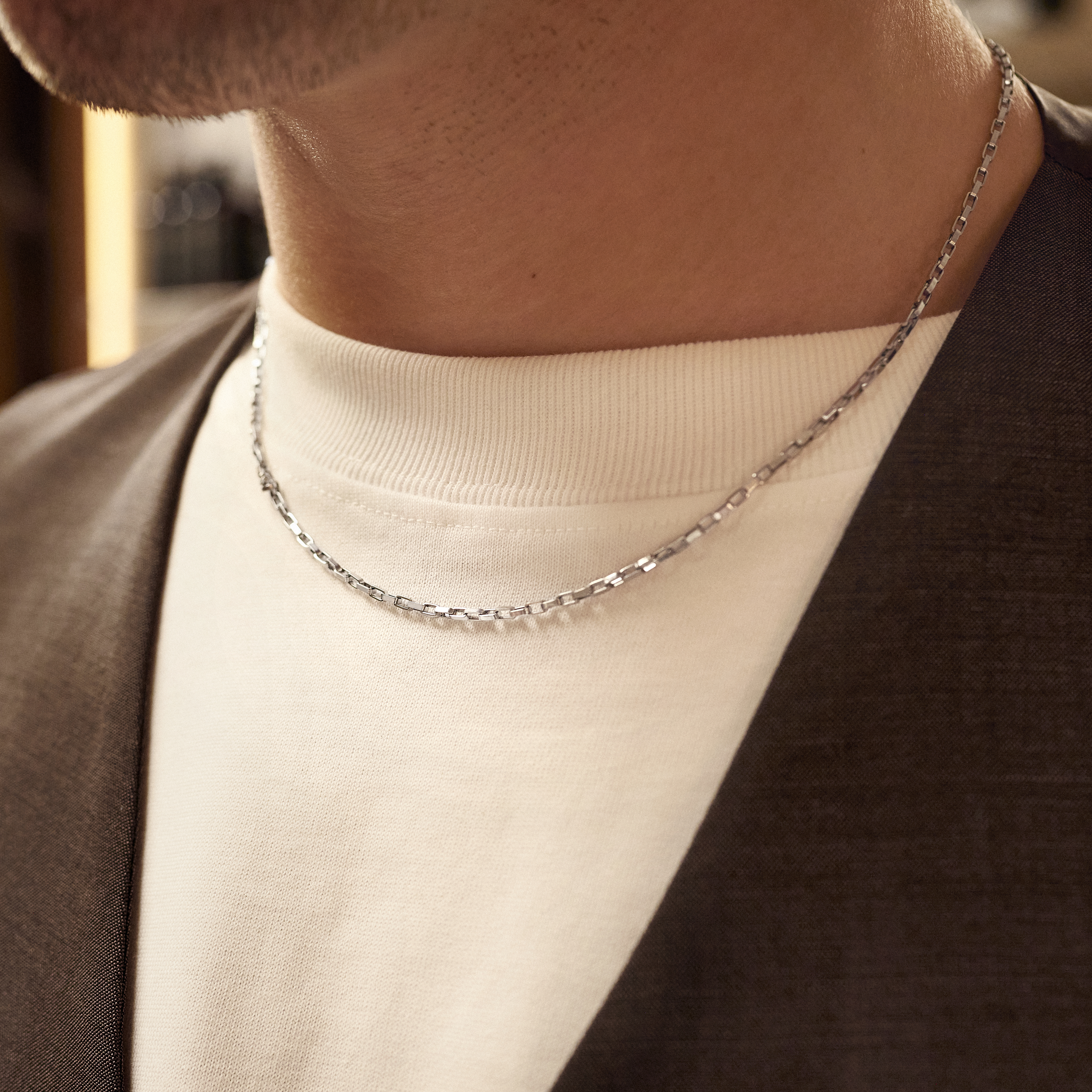 New Classics | Ezüst tónusú rozsdamentes acél téglalap alakú kábellánc nyaklánc 2 mm - 2