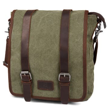 Зелено-кафява тясна куриерска чанта Sergio