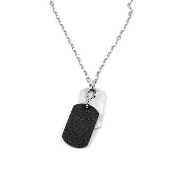 Silver-Tone Stainless Steel Black & Silver-Tone Double Dog Tag Necklace
