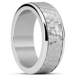 Enthumema | 1/3" (8 mm) Hammered Silver-tone Stainless Steel Fidget Ring