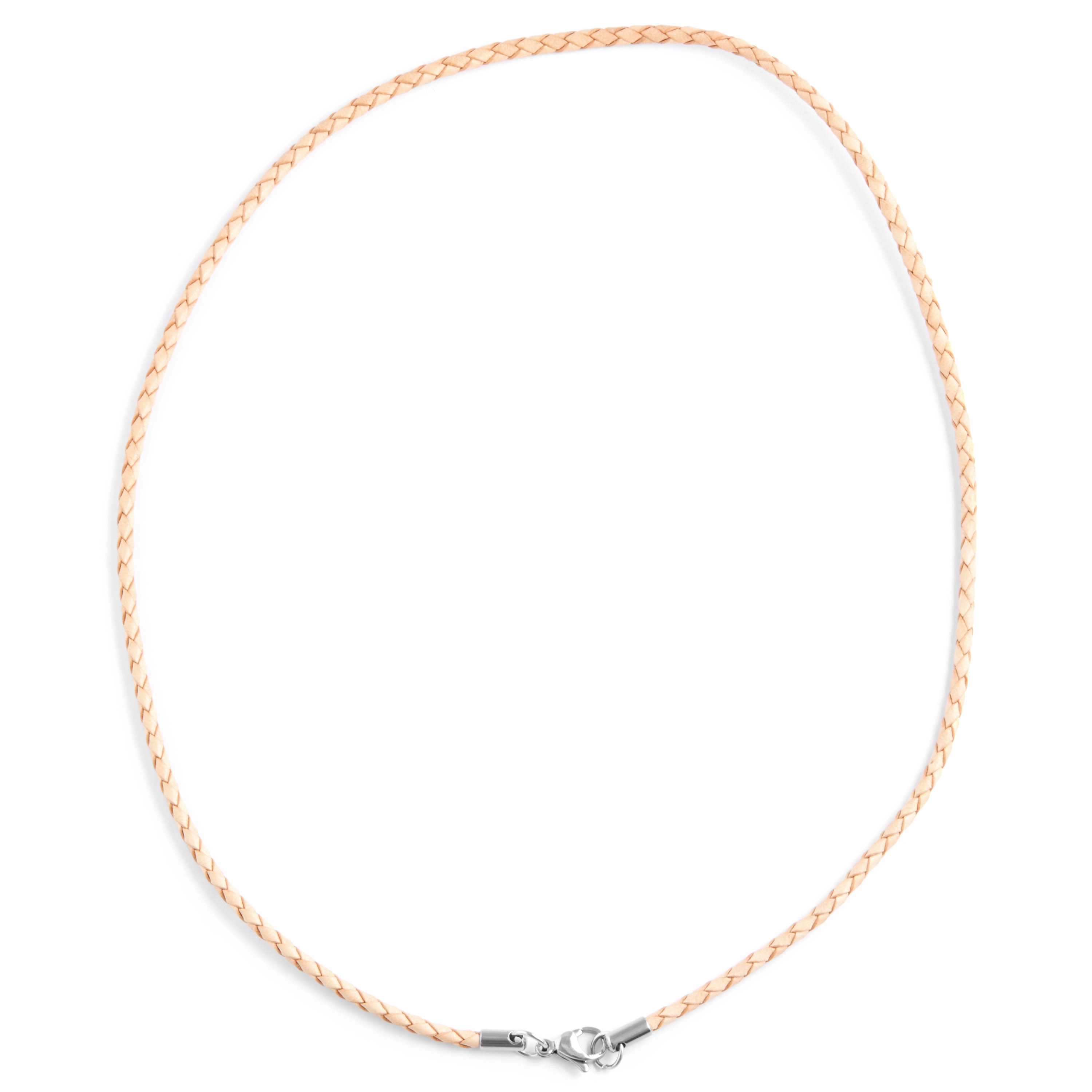 Кремаво плетено кожено колие 3 мм - 4