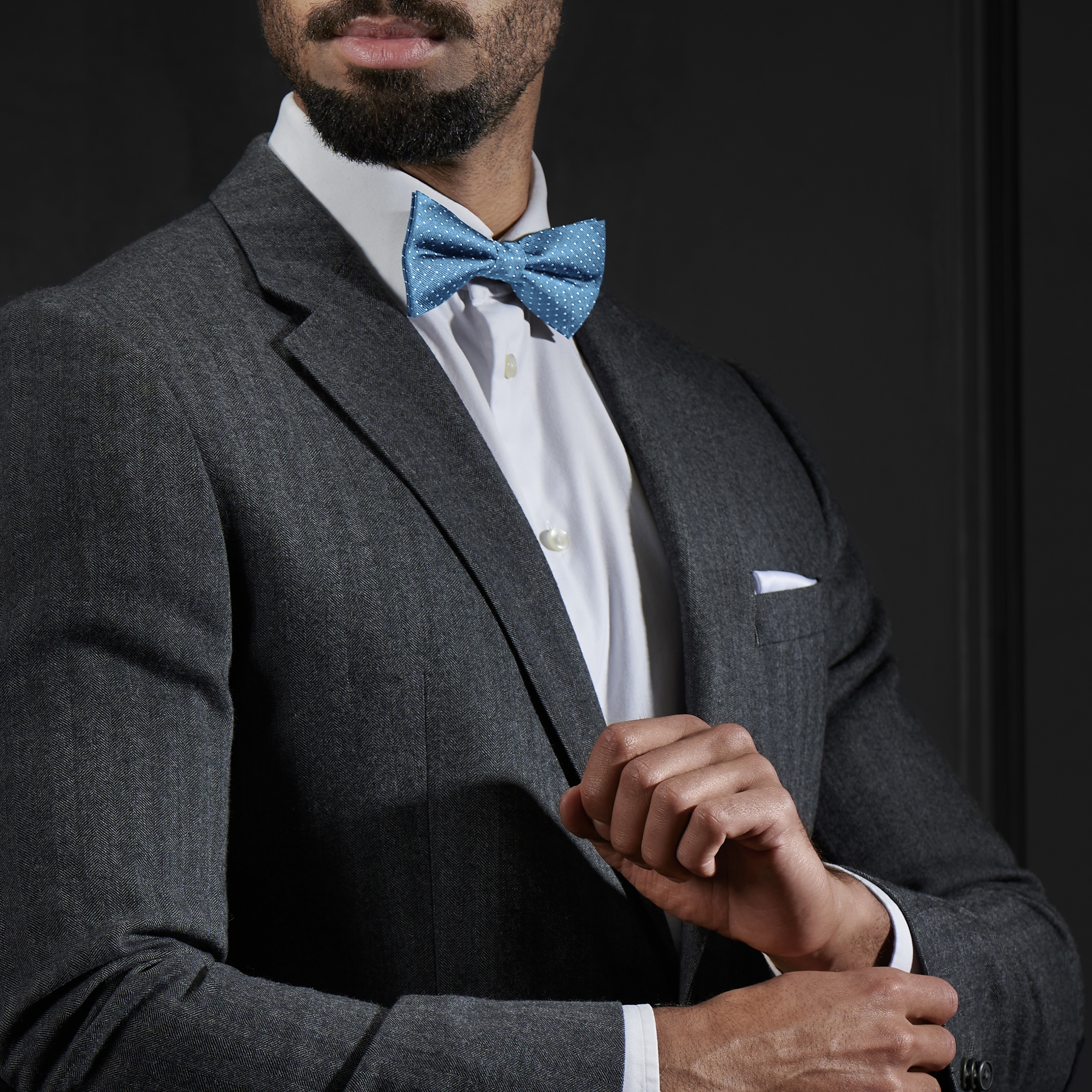 Blue Polka Dot Silk Pre-Tied Bow Tie - 4