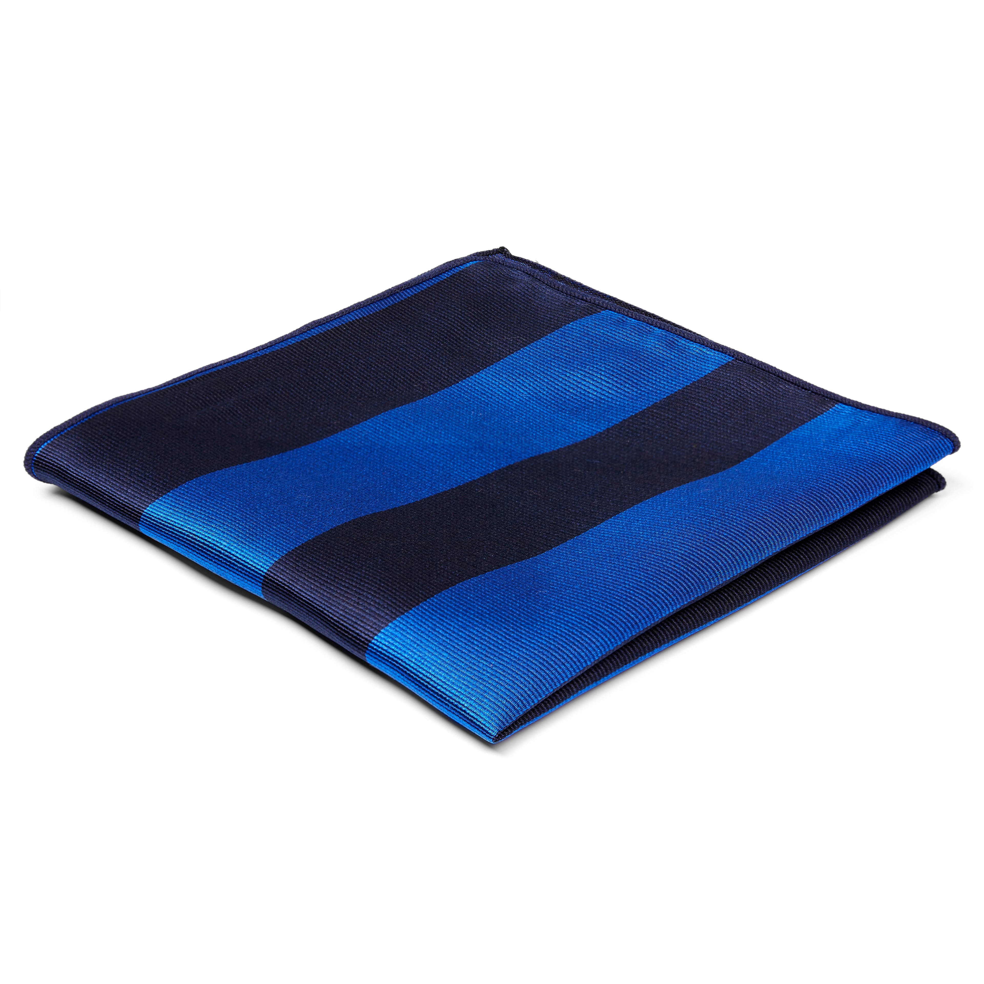 Pochette de costume en soie à rayures bleu marine et bleu éléctrique