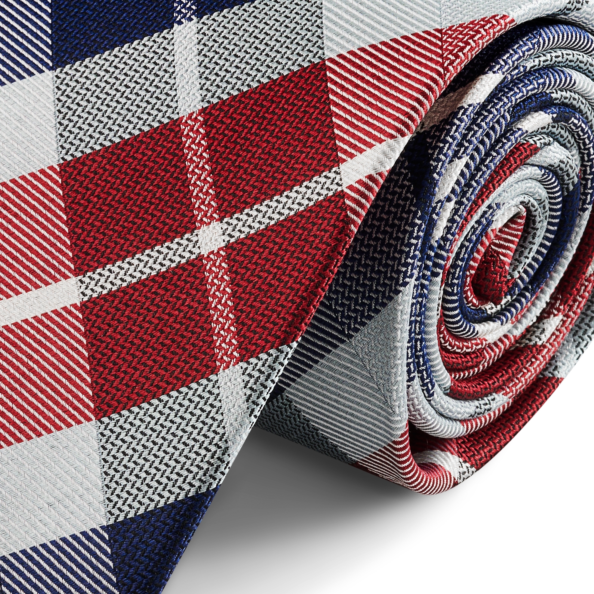 Blue & Bordeaux Checkered Pattern Silk Necktie | 3 1/8" (8 cm) - 2