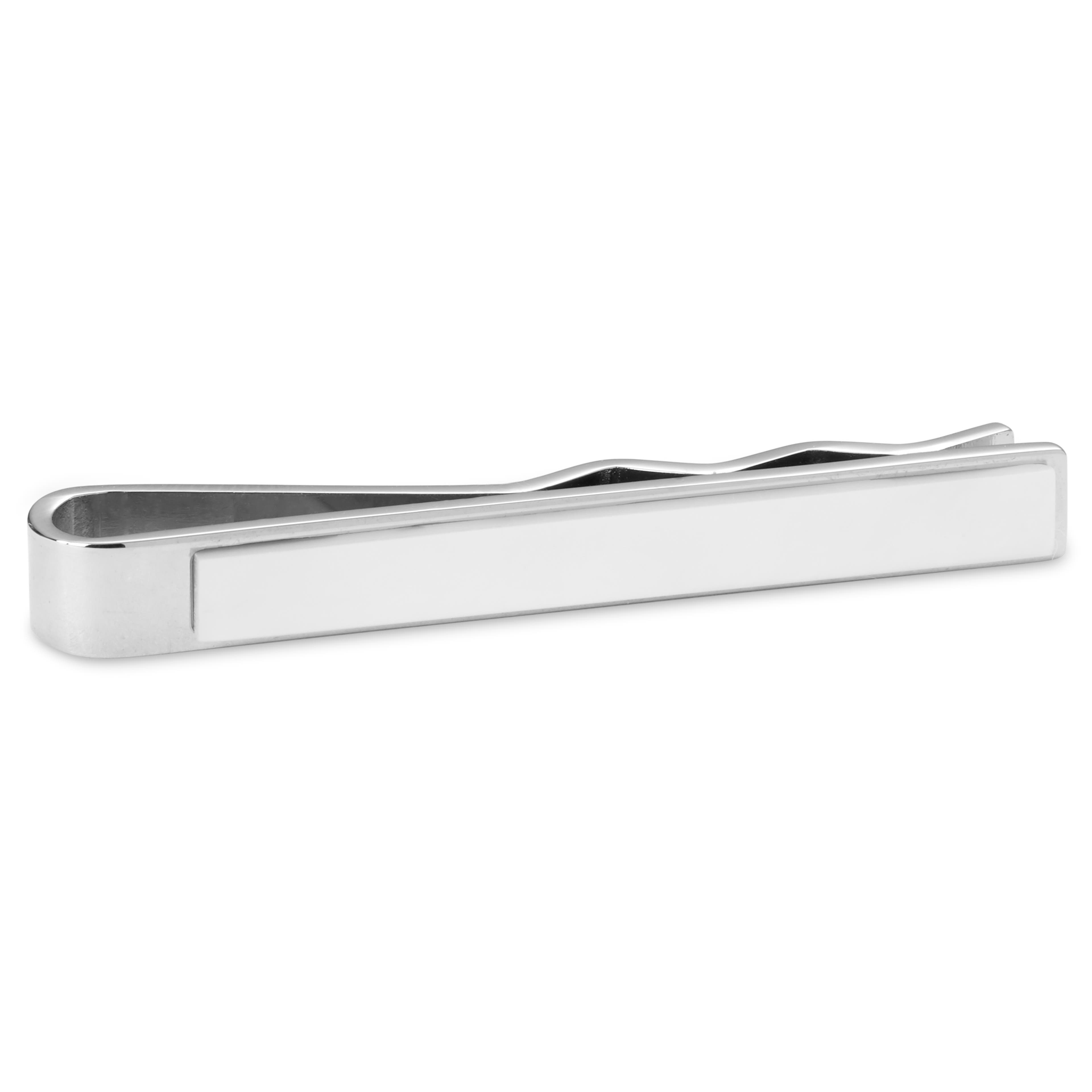 Geo Remix | Silver-Tone & White Mother of Pearl Stone Stainless Steel Tie Bar