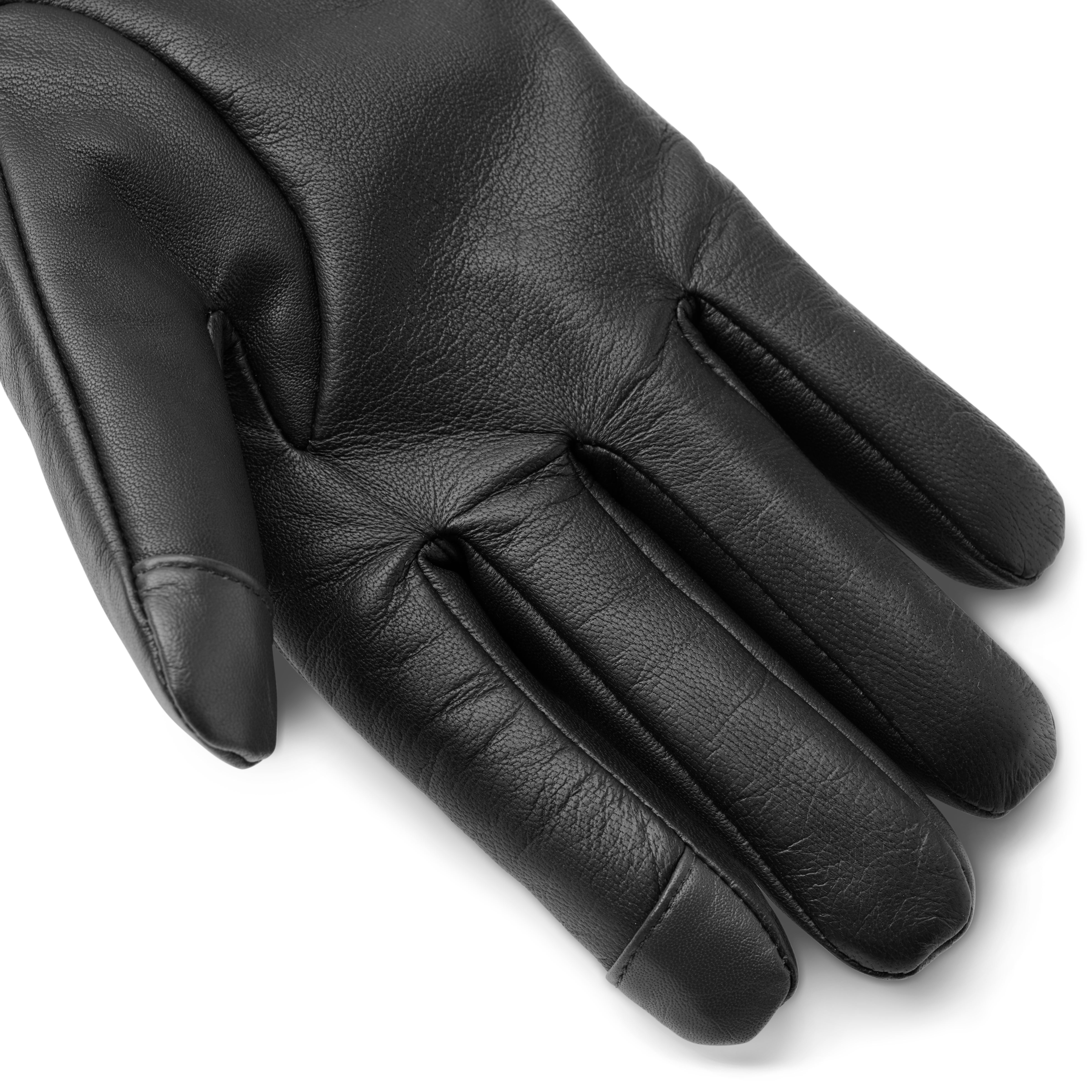 Black Touchscreen Quilted Leather Gloves - 5