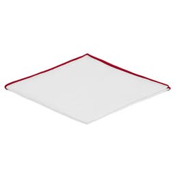 Classic White & Crimson Edge Linen Pocket Square