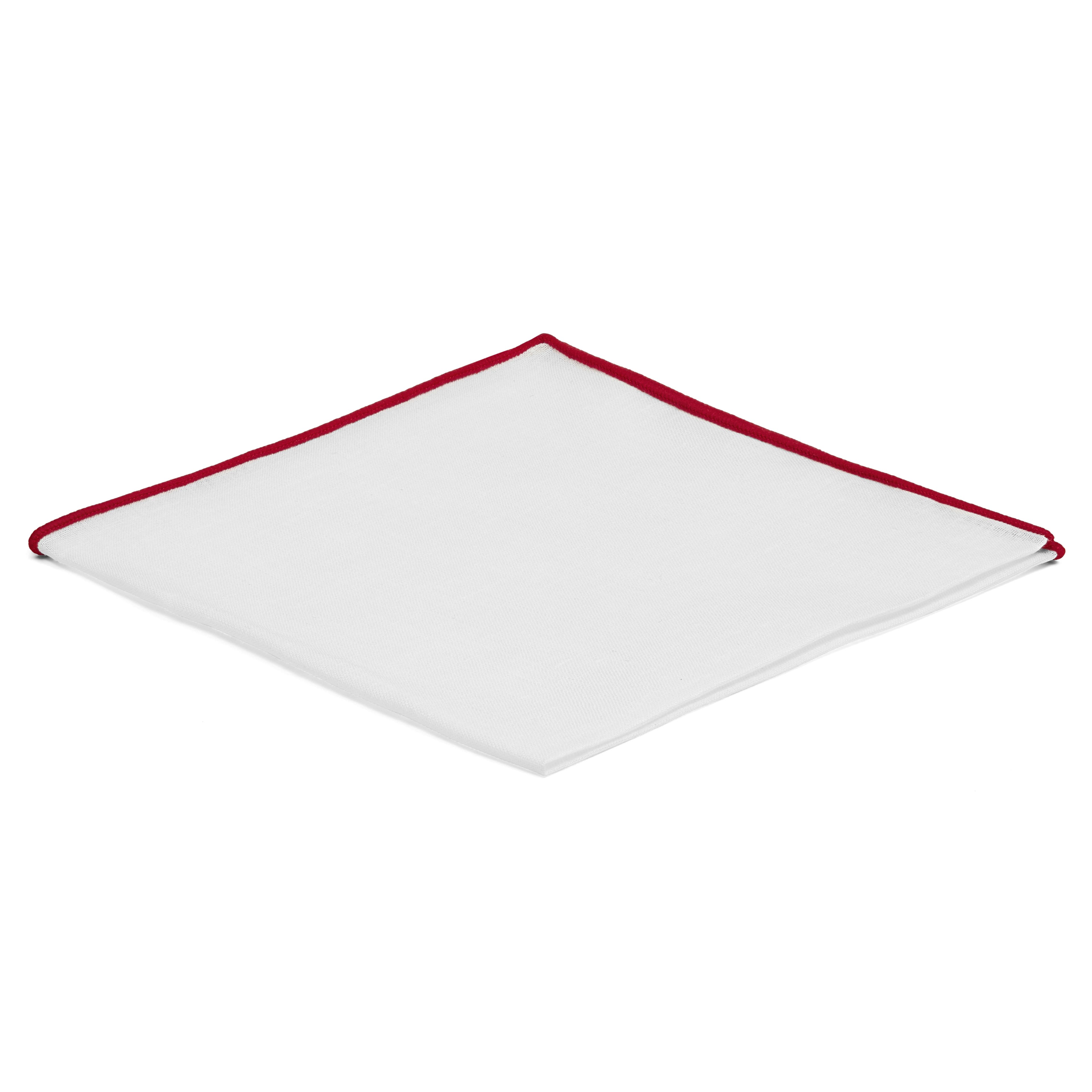 Classic White & Crimson Edge Linen Pocket Square