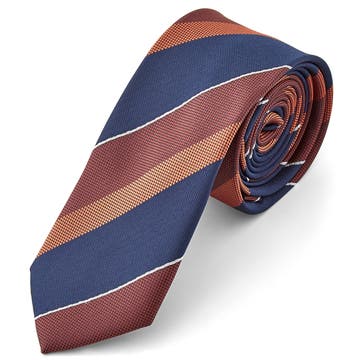 Blue, Burgundy & Brown Striped Polyester Tie