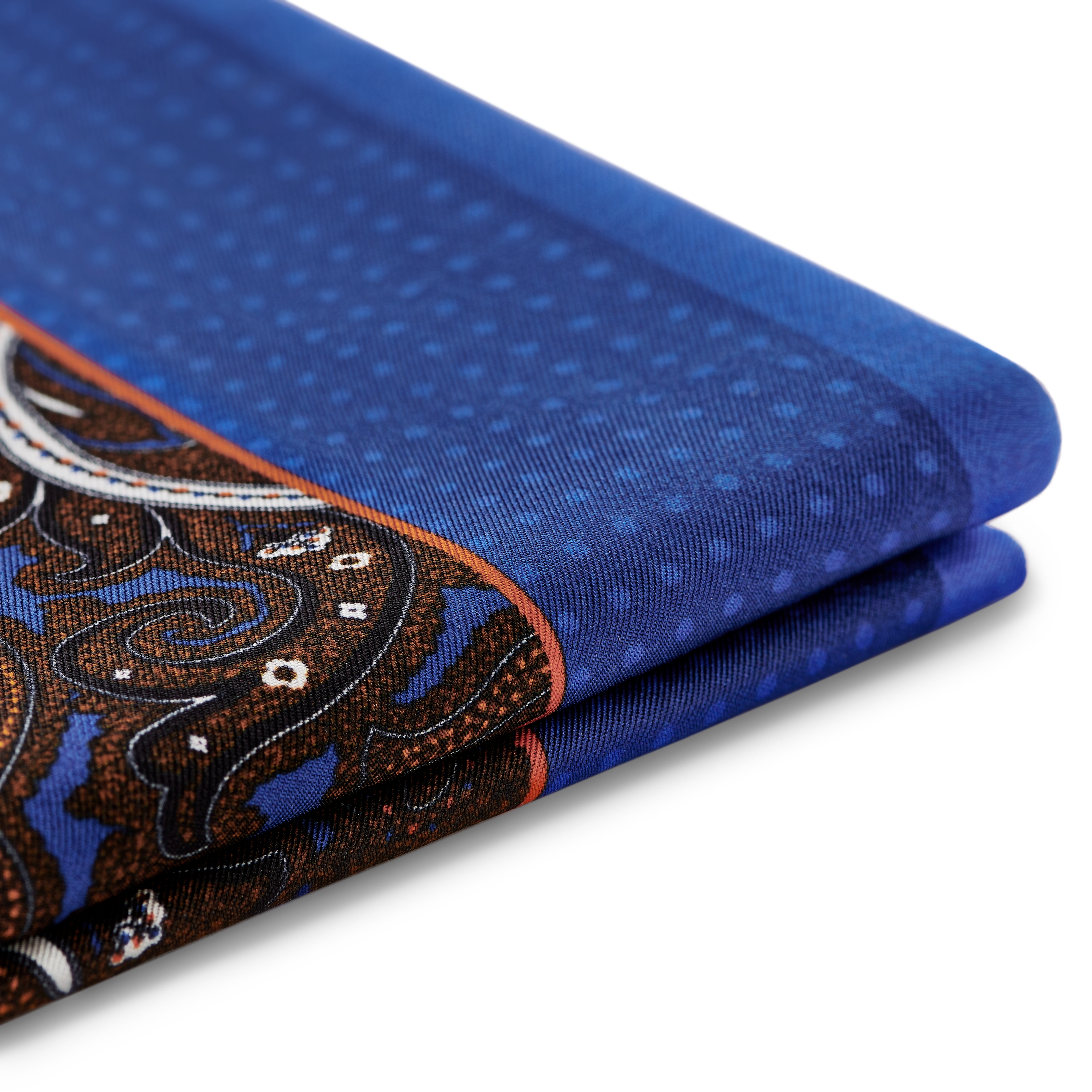 Elegio |   Doppelseitiges Einstecktuch aus blauer und brauner Seide mit Blumenmuster - 4