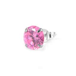 8 mm Pink Round Zirconia & 925 Sterling Silver Stud Earring