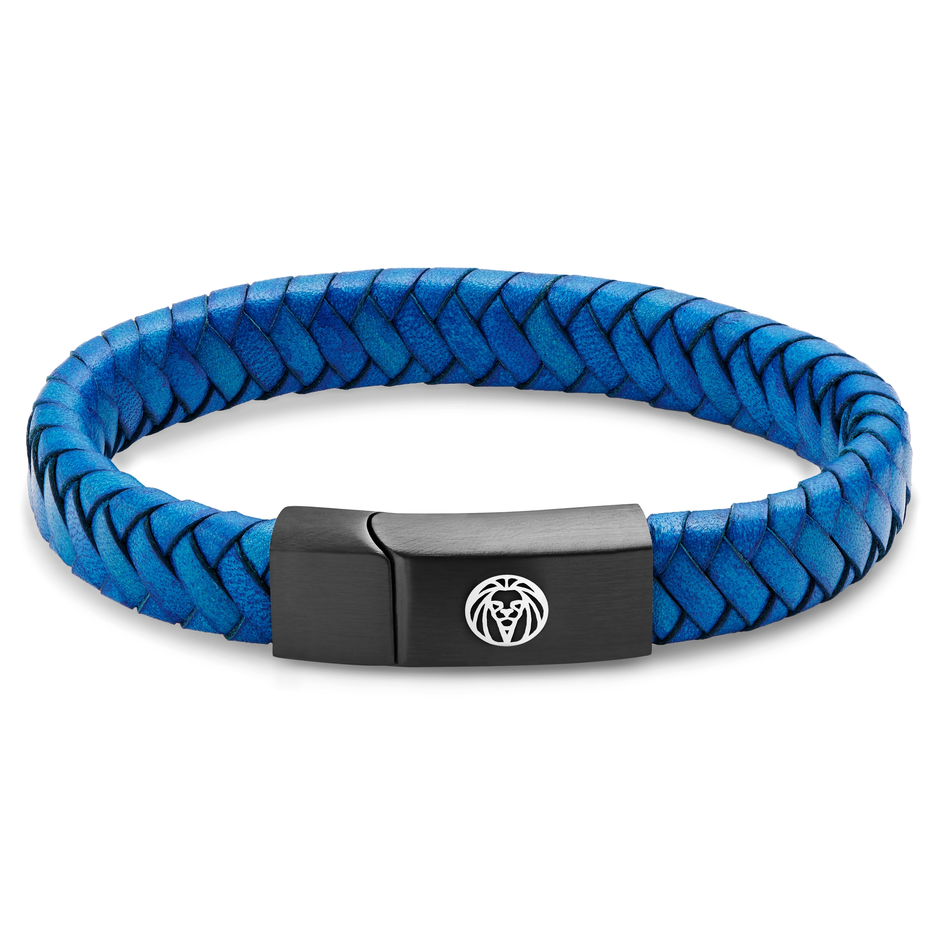 Blue Braided Leather Bracelet - 3
