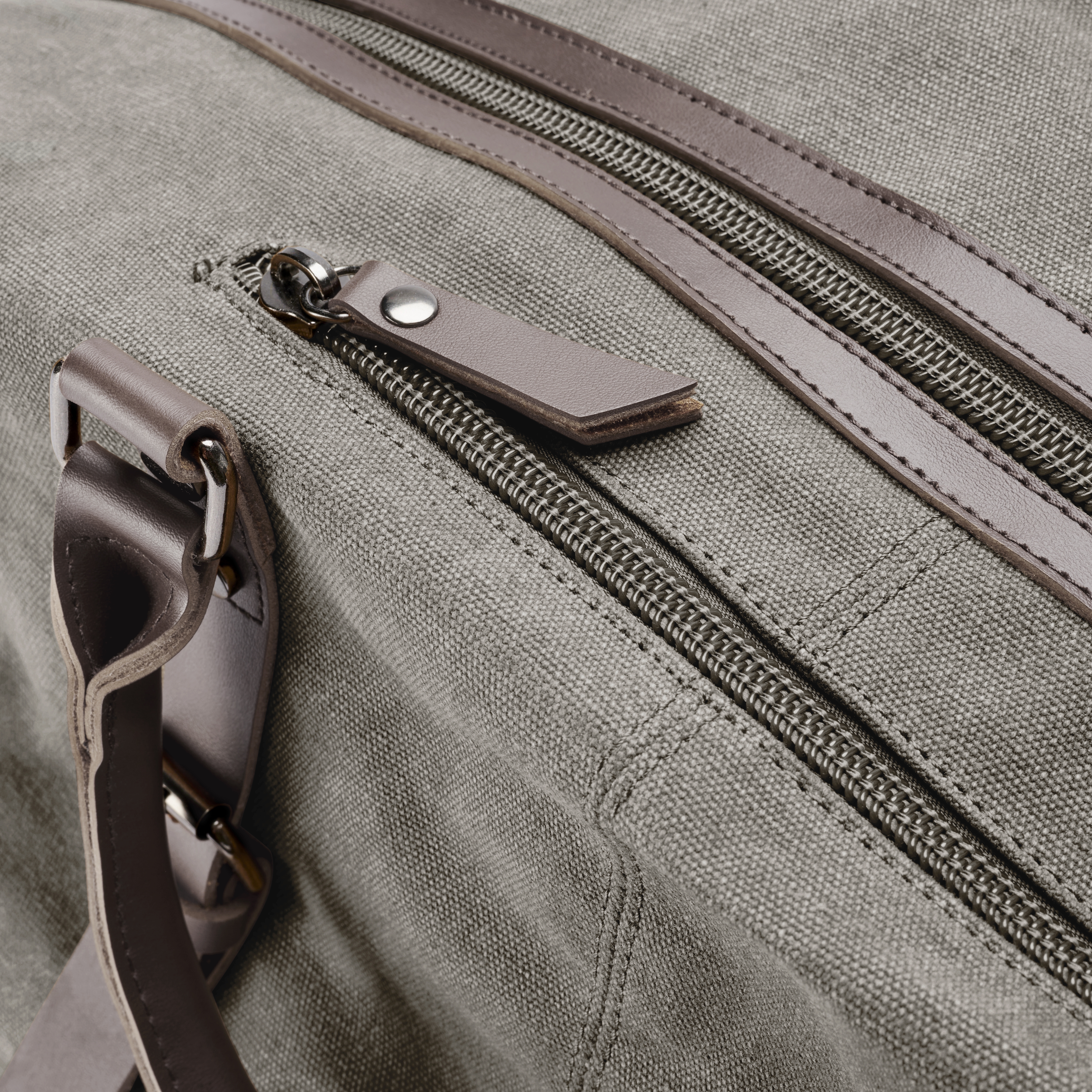 Metallic grau Canvas & Braun Leder Reisetasche - 5