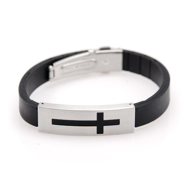 Sort Emblem Stålarmbånd - Kors - 1